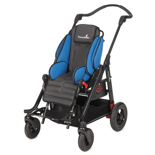 EASyS Advantage Pediatric Wheelchair Seat and A-Chassis Frame System in Blue/Grey Upholstery