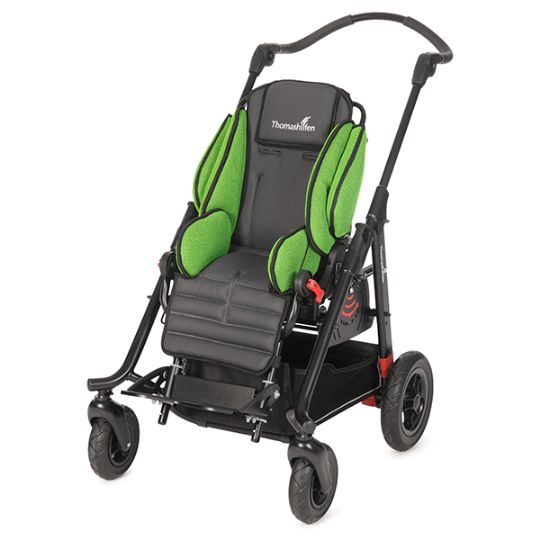 EASyS Advantage Pediatric Wheelchair Seat and A-Chassis Frame System in Green/Grey Upholstery