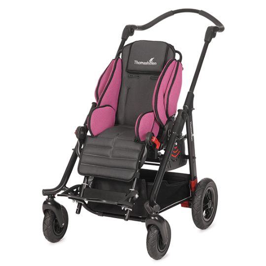 EASyS Advantage Pediatric Wheelchair Seat and A-Chassis Frame System in Magenta/Grey Upholstery
