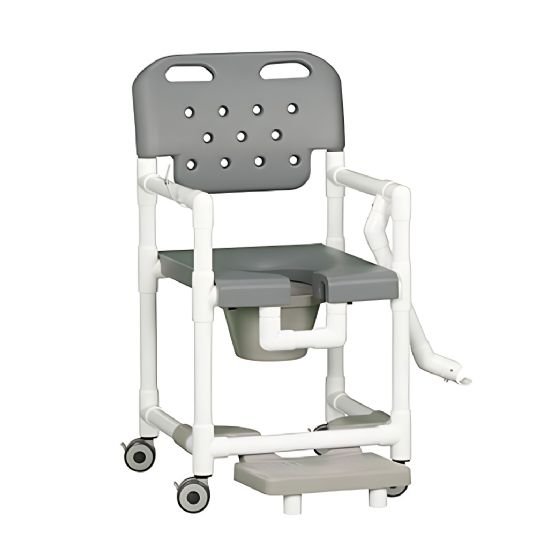 SHOWER CHAIR COMMODE W/SLIDEOUT FOOTREST AND LAP BAR
