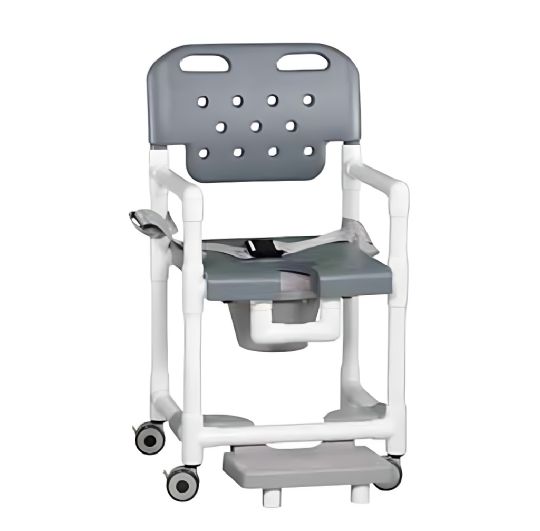 SHOWER CHAIR COMMODE W/SLIDEOUT FOOTREST AND SAFETY BELT
