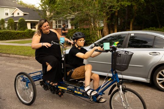 Freedom Excursion Tandem Tricycle in candy blue color in Use