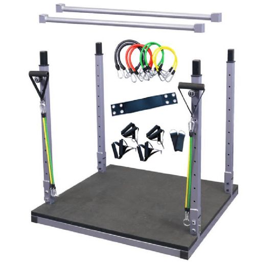 Comes with resistance bands and handles, ankle straps, and parallel bars for endless exercise opportunities