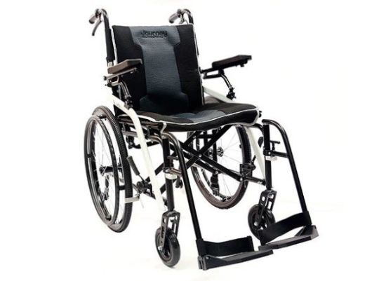 Shown above is the Wheelchair in White Frame with Gray Seating Accents Version
