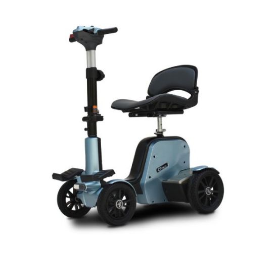 The scooter on its Ice Blue version