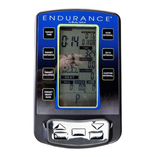 LCD display features quick program buttons, heart rate, speed, RPM, time, watters and calories