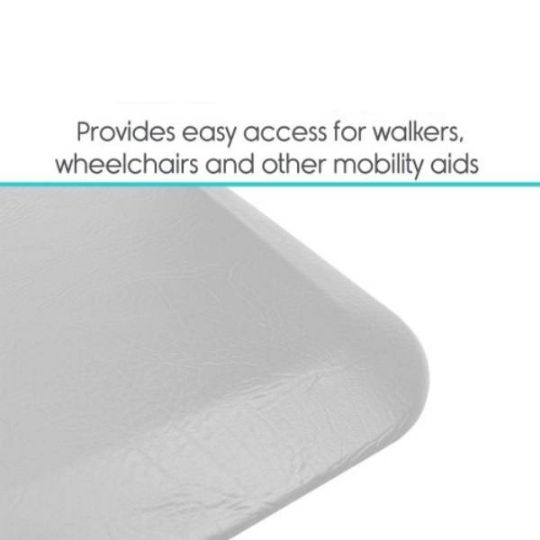 Picture shows the corner of the foam mat that allow easy access for wheelchairs while also preventing being tripped over