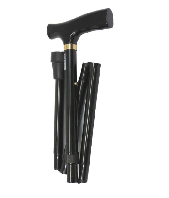 Folding Cane In Black With Luxury Handle and Easy To Fold shown in the folded position)