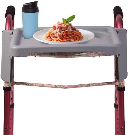 The Folding Walker Tray provides a convenient surface for users