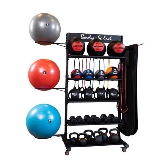 Can store medicine balls, slam balls, stability balls, kettlebells, dumbbells, and more (Accessories not included)