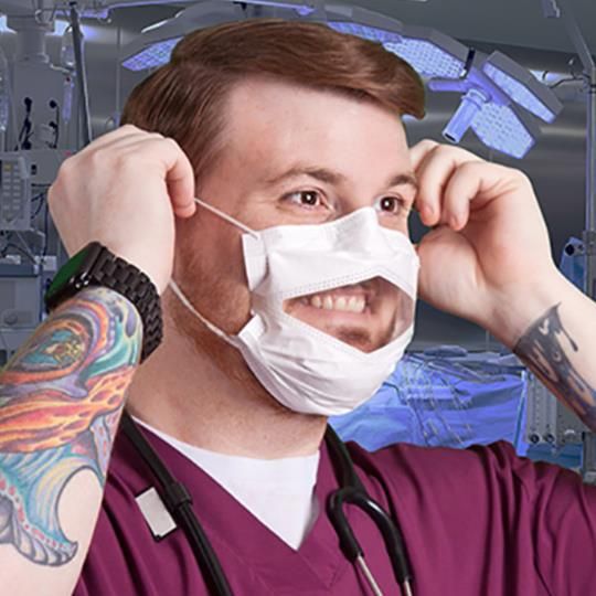 Healthcare professional wearing a Safe N Clear surgical mask