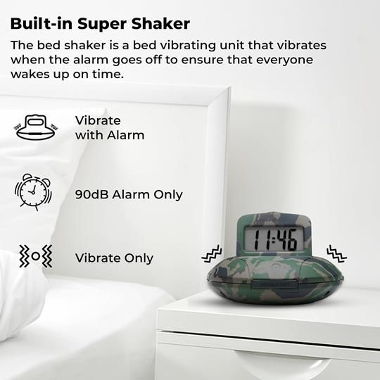 Sonic Shaker Alarm Clock with Built-in Vibrating Bed Shaker