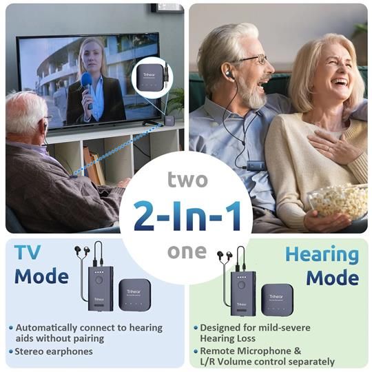 Trihear 2-in-1 Device - Seamless TV and Hearing Modes for enhanced audio clarity