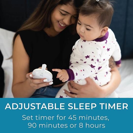 Adjustable sleep timer with options for 45, 90 minutes, or 8 hours