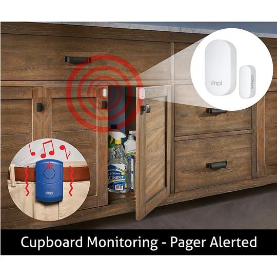 SiMPL Cupboard Monitoring System alerts caregivers with a portable pager