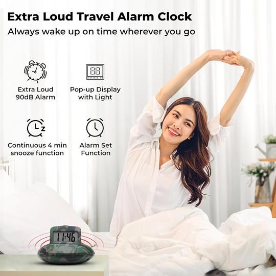 Extra Loud Sonic Shaker Travel Alarm Clock for Reliable Wake-Ups