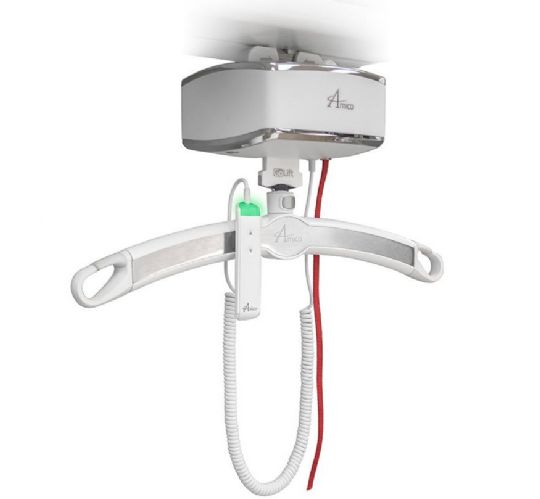 Shown above is a fixed ceiling lift. It has a 400-lb weight capacity.