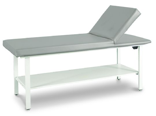 Winco Adjustable Backrest Treatment Tables shown in Gray Upholstery and with Optional Upgrade Shelf