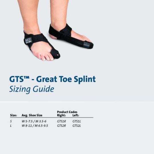 Here's the Great Toe Splint sizing guide