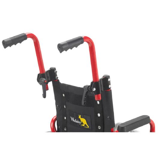 Handrails allow the Wallaby Pediatric Folding Wheelchair to be able to push by some else easily. 