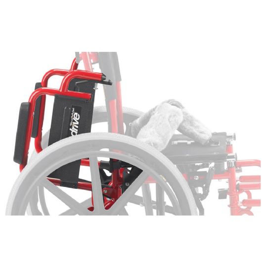 Handrails placed on the back of the Wallaby Pediatric Folding Wheelchair can be easily folded down. 