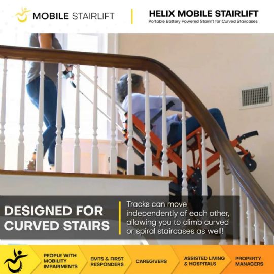 Mobile Stairlift Helix Wheelchair Stair Lift is Designed for Curved Stairs