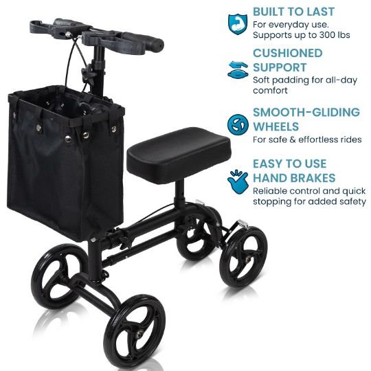 Vive Knee Walker: Built to last with cushioned support, smooth-gliding wheels, and easy-to-use hand brakes