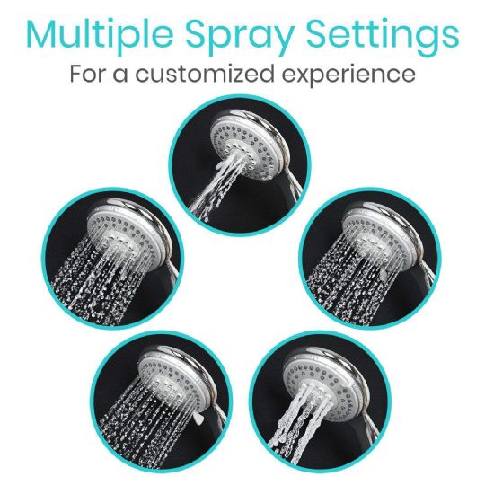 Handheld shower head with five customizable spray settings