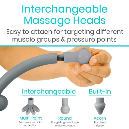 Interchangeable massage heads for targeted pressure point and muscle relief