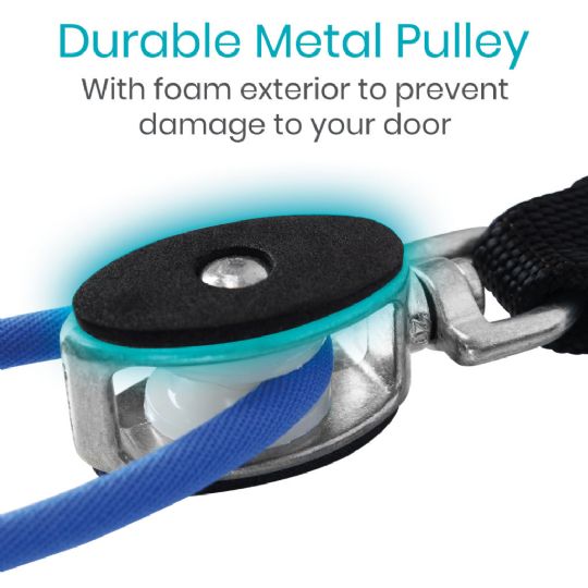 Durable metal pulley with foam exterior to protect doors