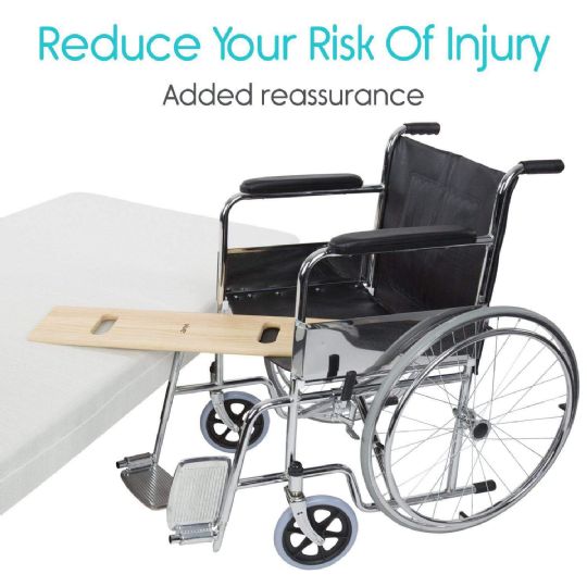 Vive wooden transfer board ensuring safe and smooth transfers between wheelchair and bed