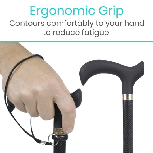 The Carbon Fiber Standing Cane is comfortable to hold onto for long periods of time