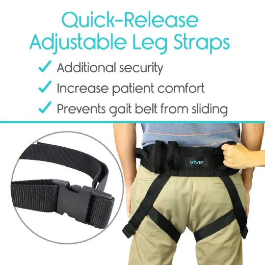 Vive transfer belt with quick-release adjustable leg straps for added security and comfort