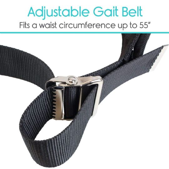 Adjustable Vive gait belt with secure metal buckle fits waist sizes up to 55 inches