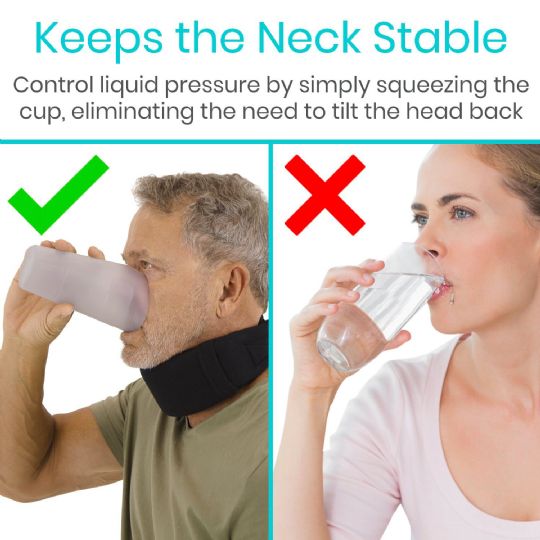 Vive Nosey Dysphagia Cup ensures neck stability, allowing drinking without tilting the head back