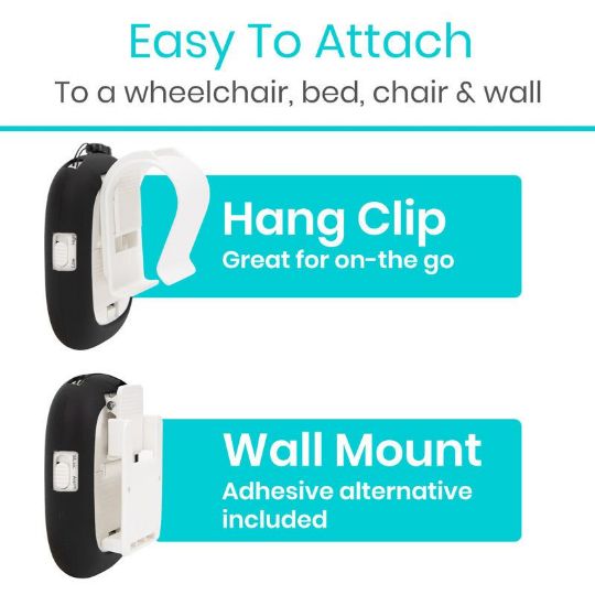 Easy-to-attach Vive Pull Cord Alarm with versatile options: hang clip for mobility and wall mount with adhesive for stationary use