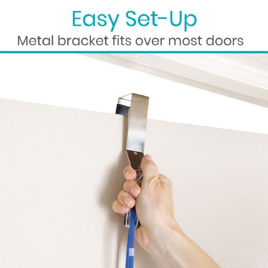 Easy setup with metal bracket fitting over most doors