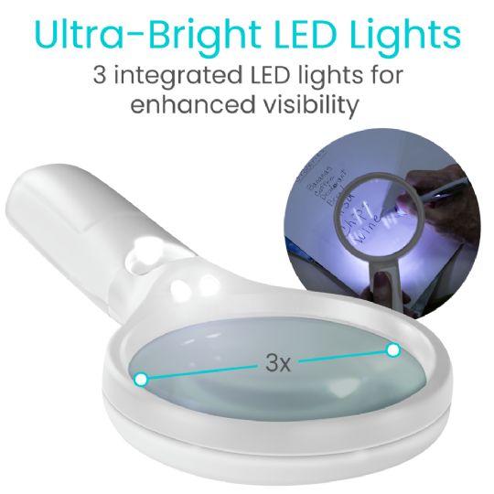 Ultra-bright LED magnifying glass with 3x lens for enhanced visibility