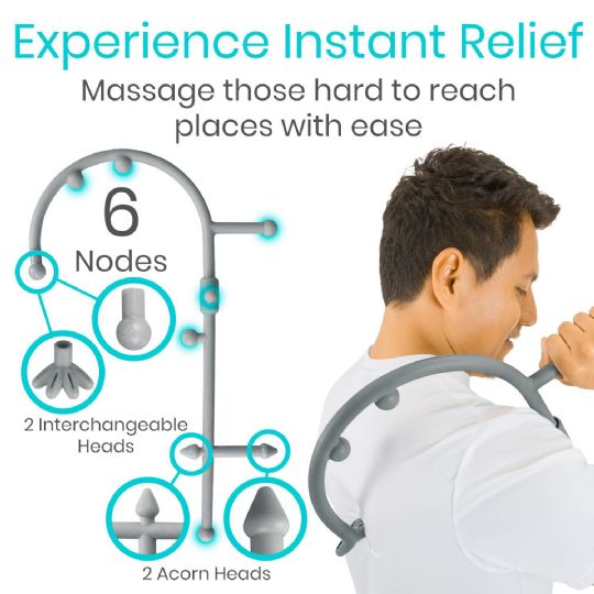 Six-node massage cane with interchangeable heads for instant relief