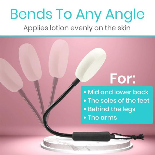 Bends to any angle for even lotion application on hard-to-reach areas