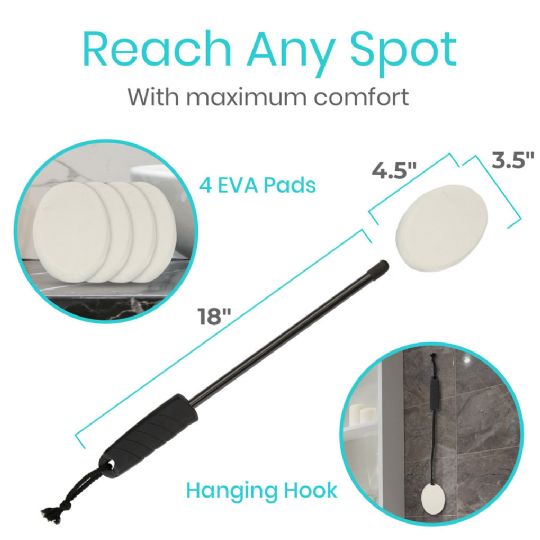 Reach any spot with ease - includes 4 EVA pads and hanging hook