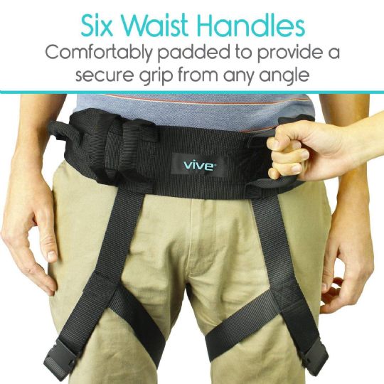 Vive transfer belt with six padded waist handles for secure grip from any angle