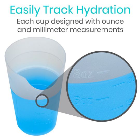 Vive Nosey Dysphagia Cup with measurement markings for easy hydration tracking in ounces and milliliters