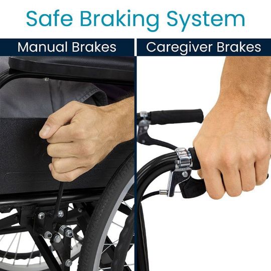 Safe braking system with manual and caregiver brake options