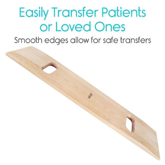 Smooth-edged Vive wooden transfer board for safe patient transfers