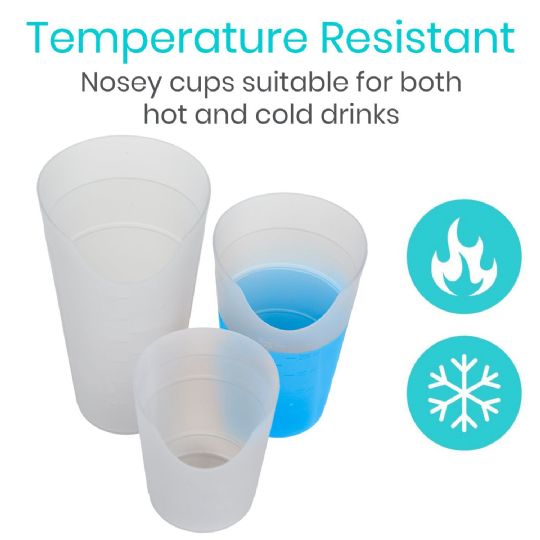 Vive Nosey Dysphagia Cups are temperature resistant, suitable for both hot and cold beverages