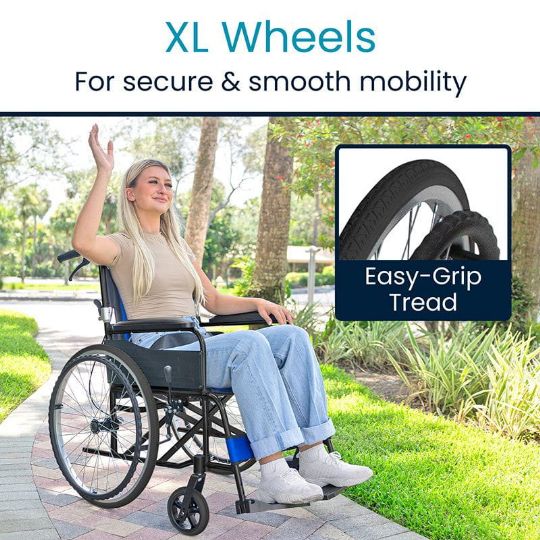 XL wheels with easy-grip tread for secure and smooth mobility