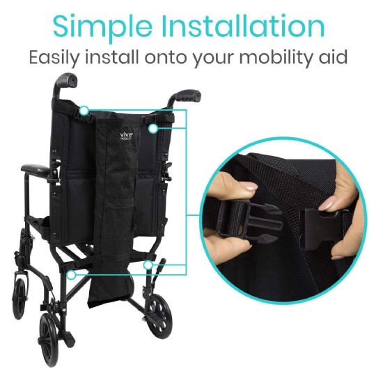 Simple installation of the Vive Mobility Oxygen Tank Holder with easy-to-use adjustable straps