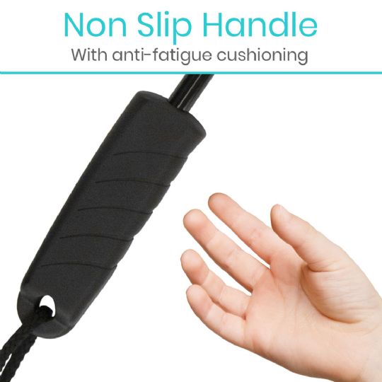 Non-slip handle with anti-fatigue cushioning for comfortable use