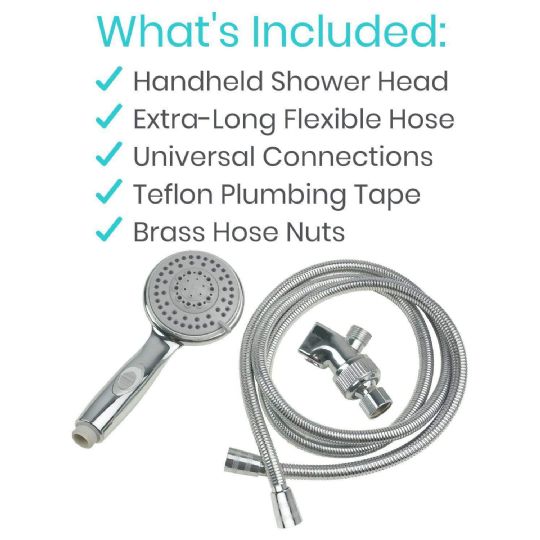 Complete handheld shower set with hose, connectors, and accessories